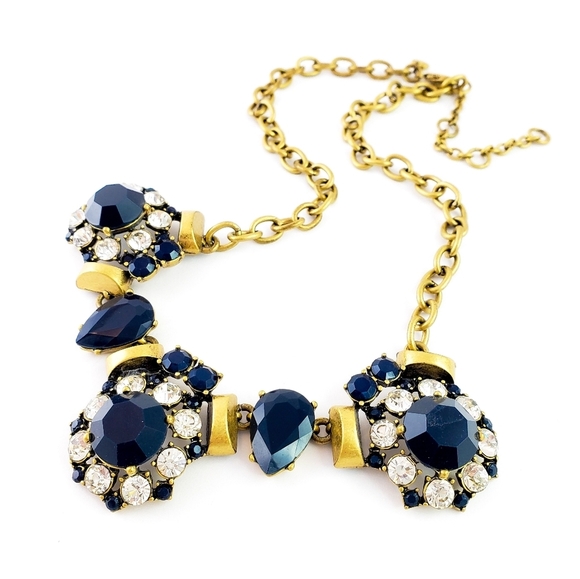 J. Crew Necklace Dark Blue + Brilliant Rhinestones - Picture 6 of 7